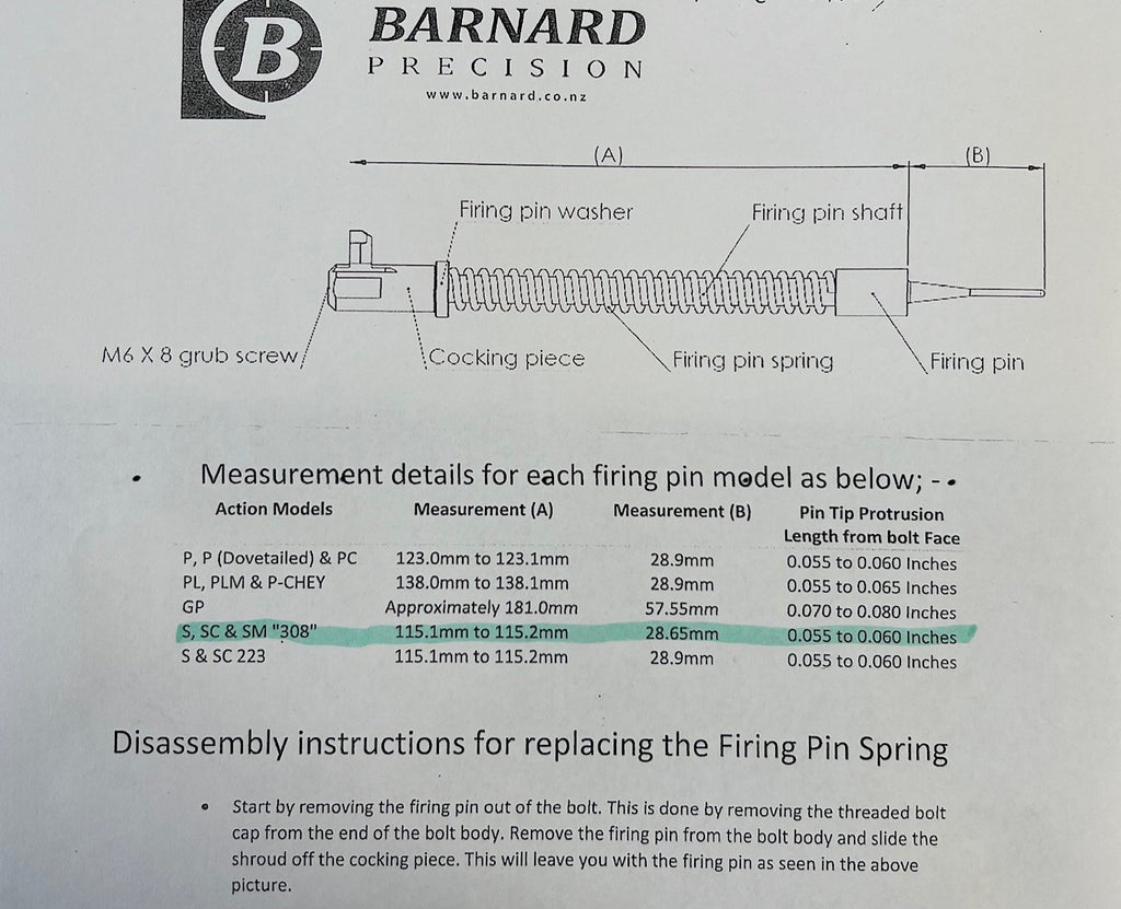 Barnard Model S Striker Compression Spring
